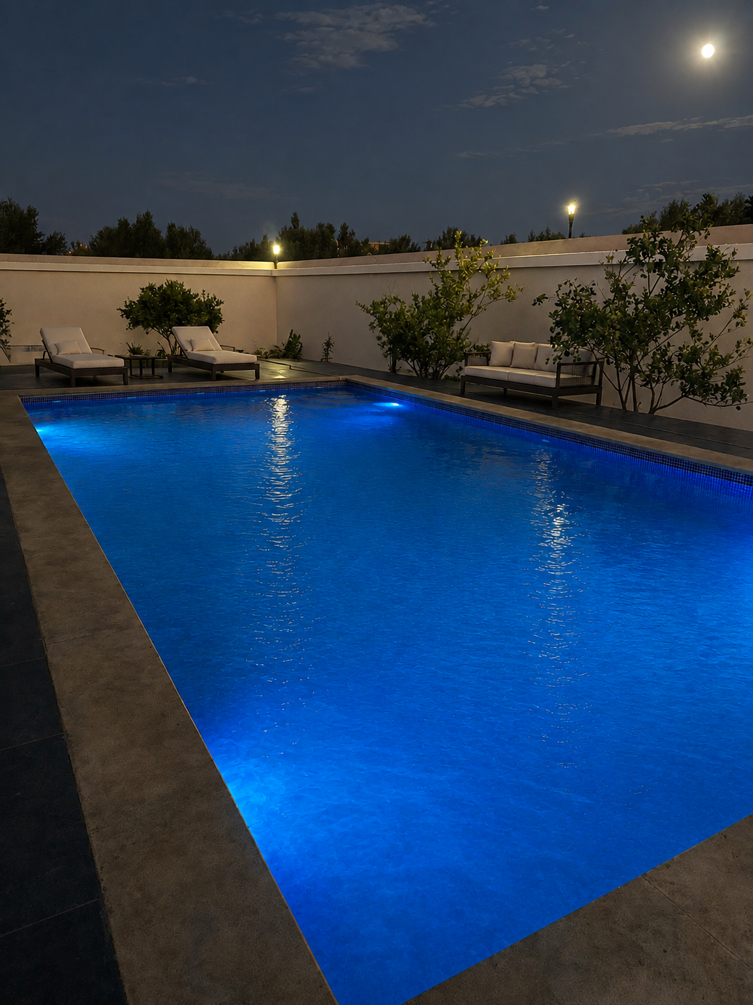 Villa Tazitunt et sa piscine à la nuit tombée